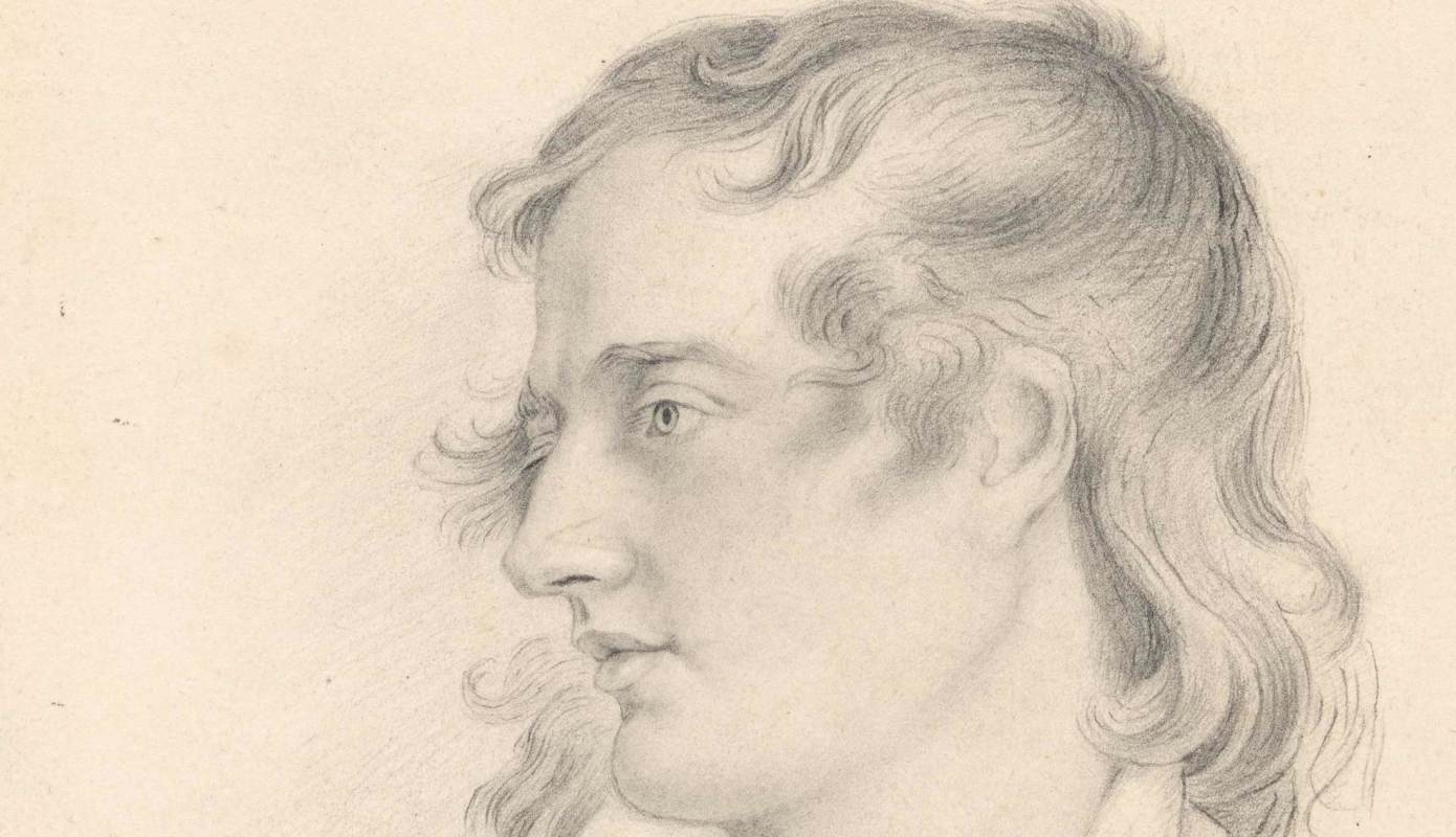 Detail from a pencil portrait of Lord Byron (undated, ca. 1820s).