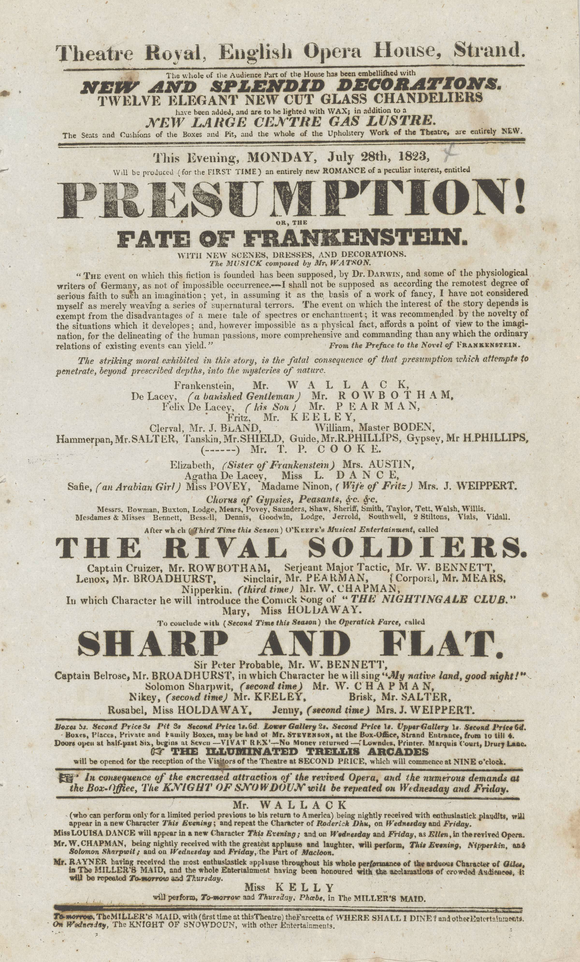 Poster for ‘Presumption!’ (1823)