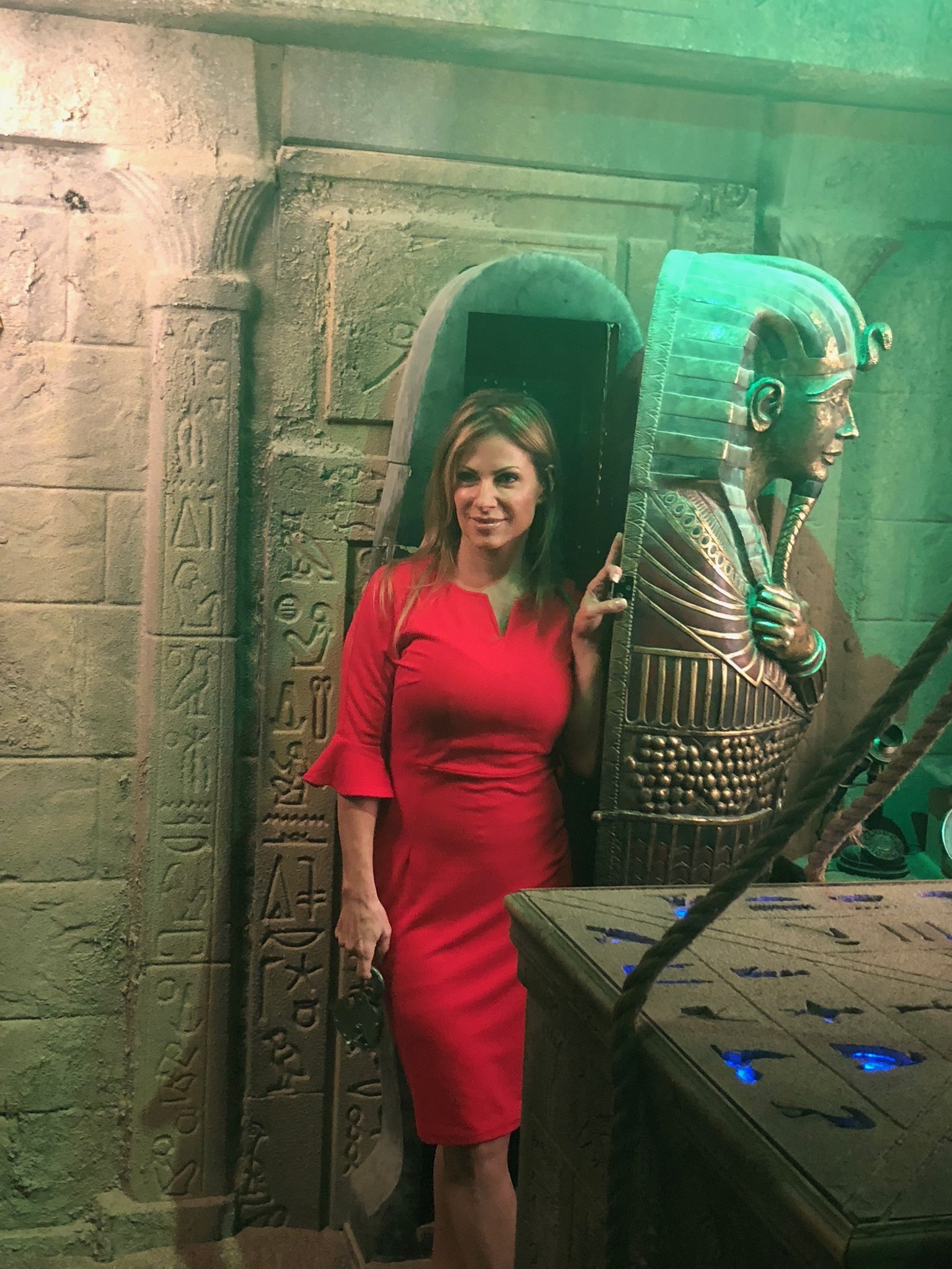 Ginger Flesher-Sonnier in her company’s mummy escape room.