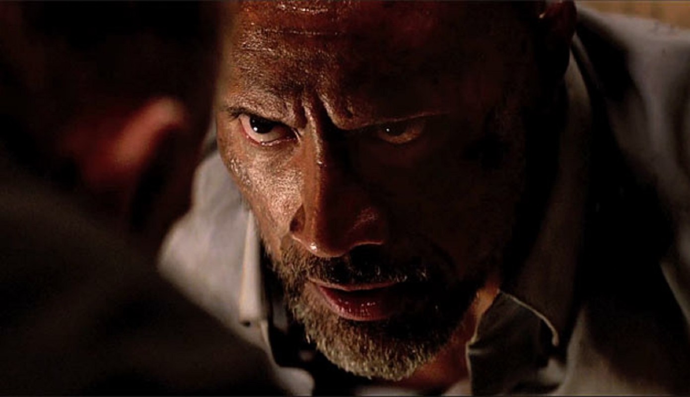 Dwayne "The Rock" Johnson glowering in 'Skyscraper'